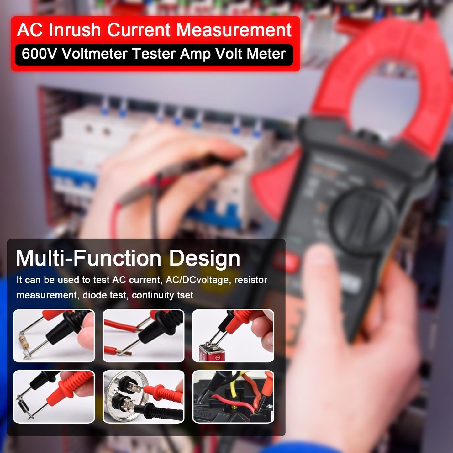 Multifunction Digital Clamp Meter 600V Voltmeter Tester - Amp, Volt, NCV, Current, Resistance, Diode & Continuity Measurement