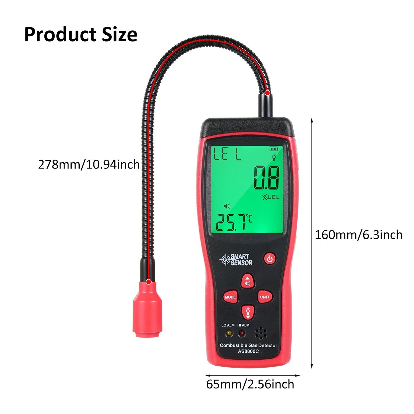 SMART SENSOR Portable Combustible Gas Leak Detector & Concentration Analyzer with Temperature Test & Sound/Light Alarm