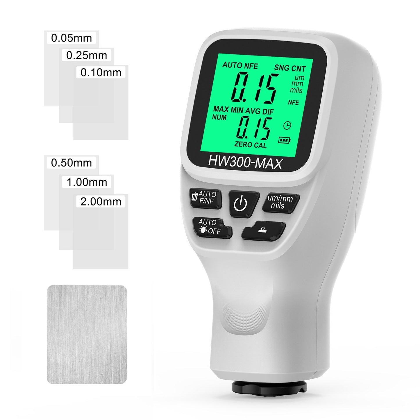 Digital Thickness Gauge 0-2000UM with LCD Display, High Precision Car Paint Tester – Three Probe Modes & Units, Zero Calibration Function