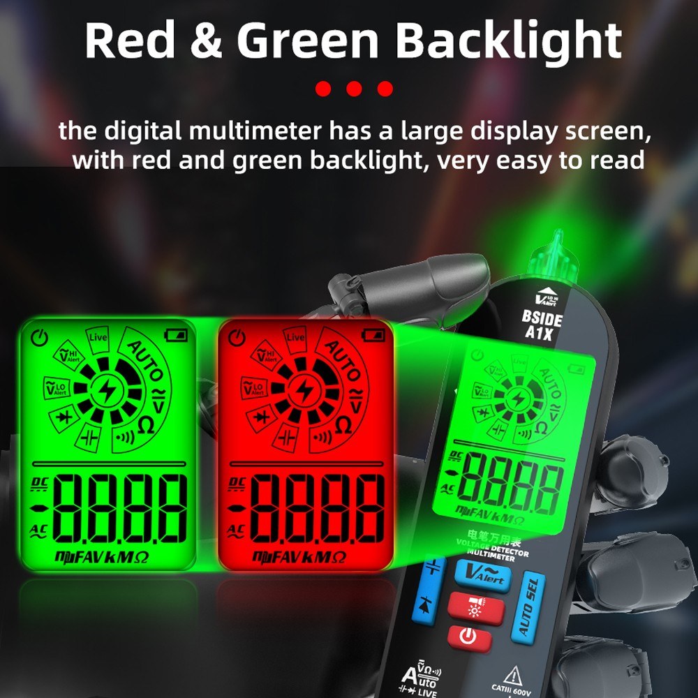 BSIDE Handheld Digital Multimeter with Voltage Tester, Diode Test, Live Wire Detection, Auto Shutdown & Flashlight