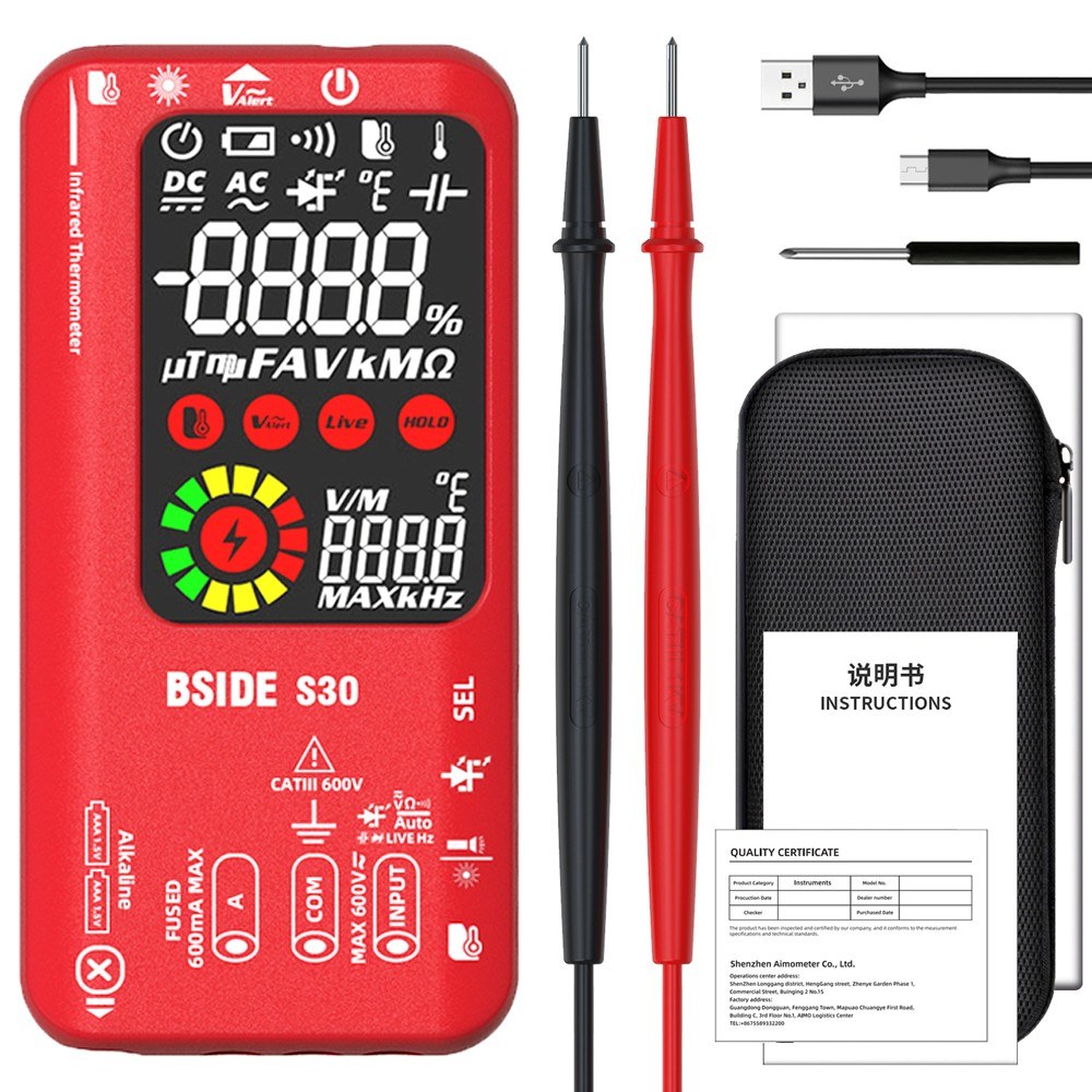 BSIDE 4-in-1 Digital Multimeter & Infrared Thermometer with 3.5inch LCD