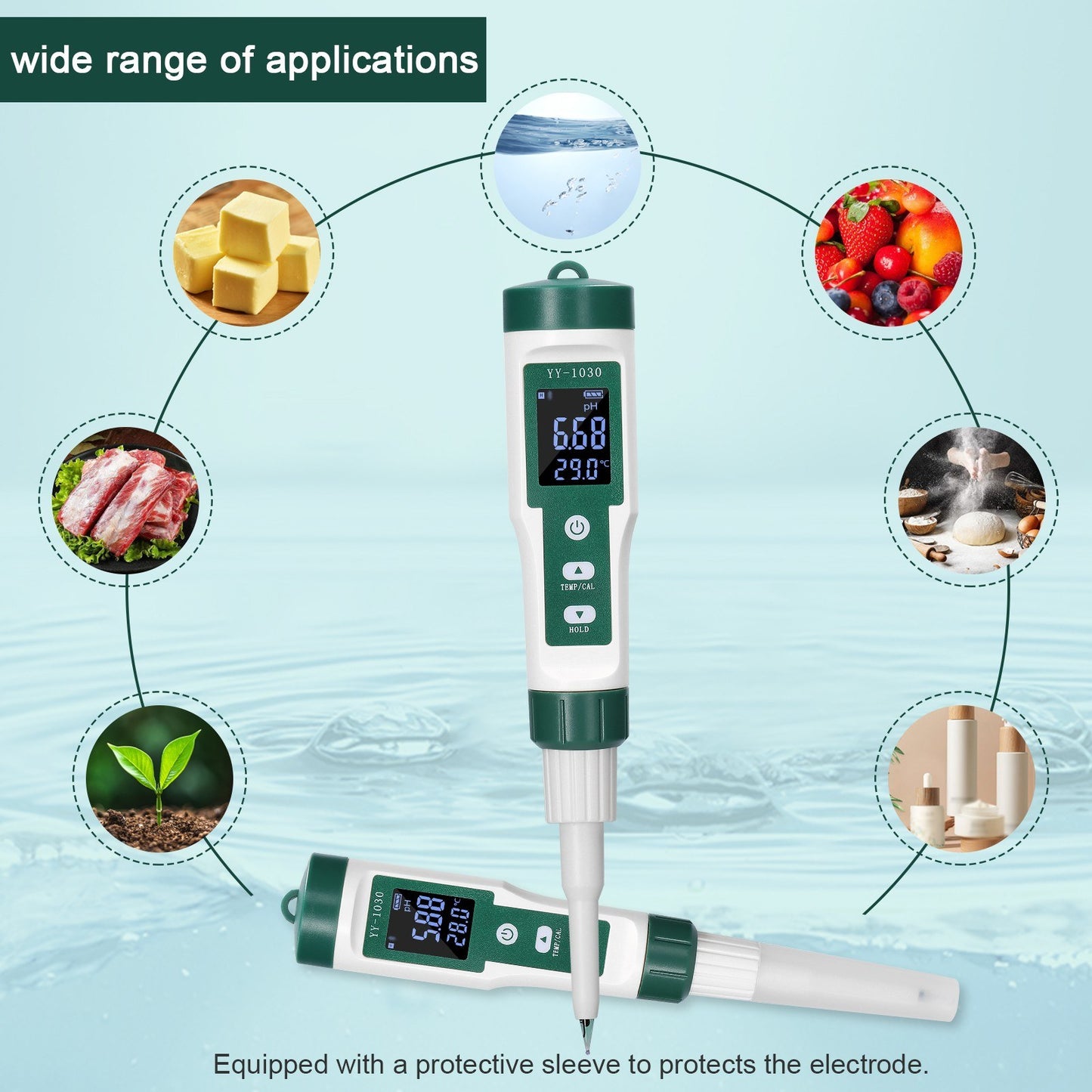Digital pH Meter for Baby Food, Dough, Cheese, Cosmetics, and Soil - Model YY-1030