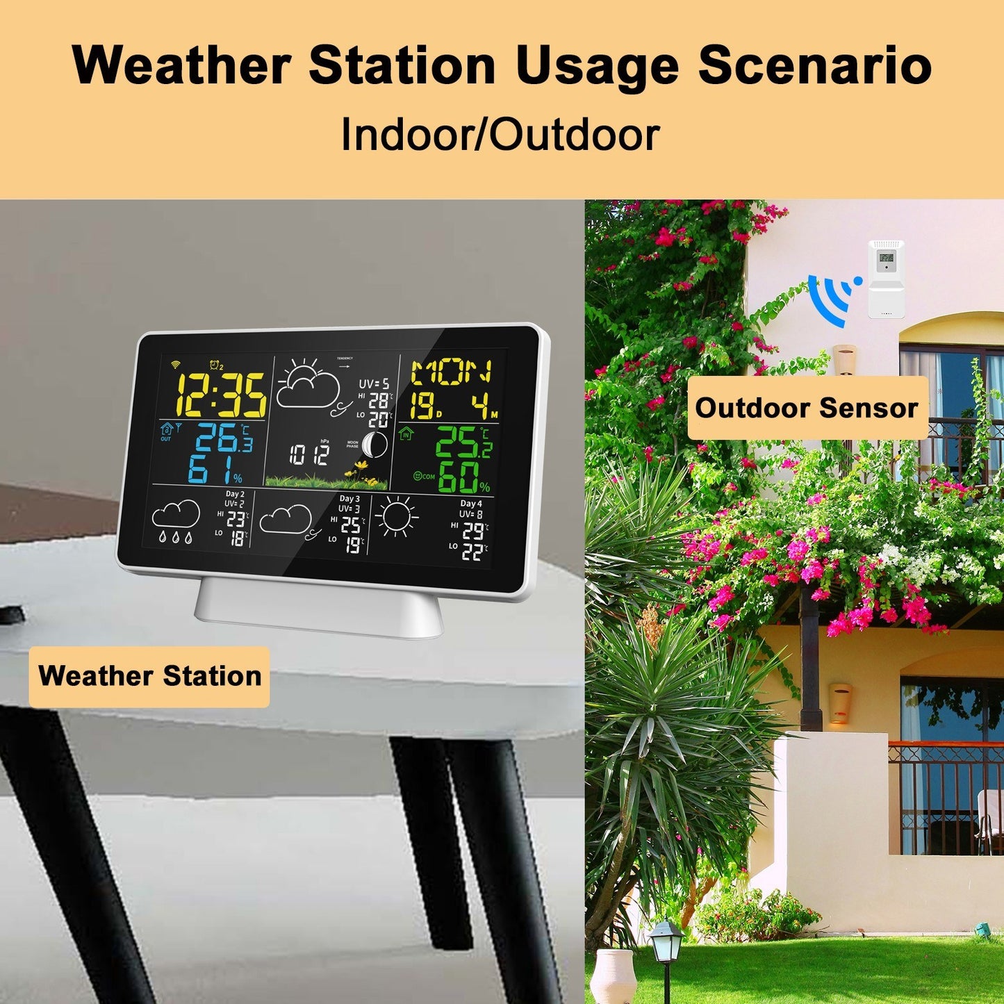 Smart Weather Station with WiFi: Color Screen, Temperature & Humidity Meter, 4-Day Forecast, Moon Phase, Atmospheric Pressure, Peak Reminder, Auto Time Calibration
