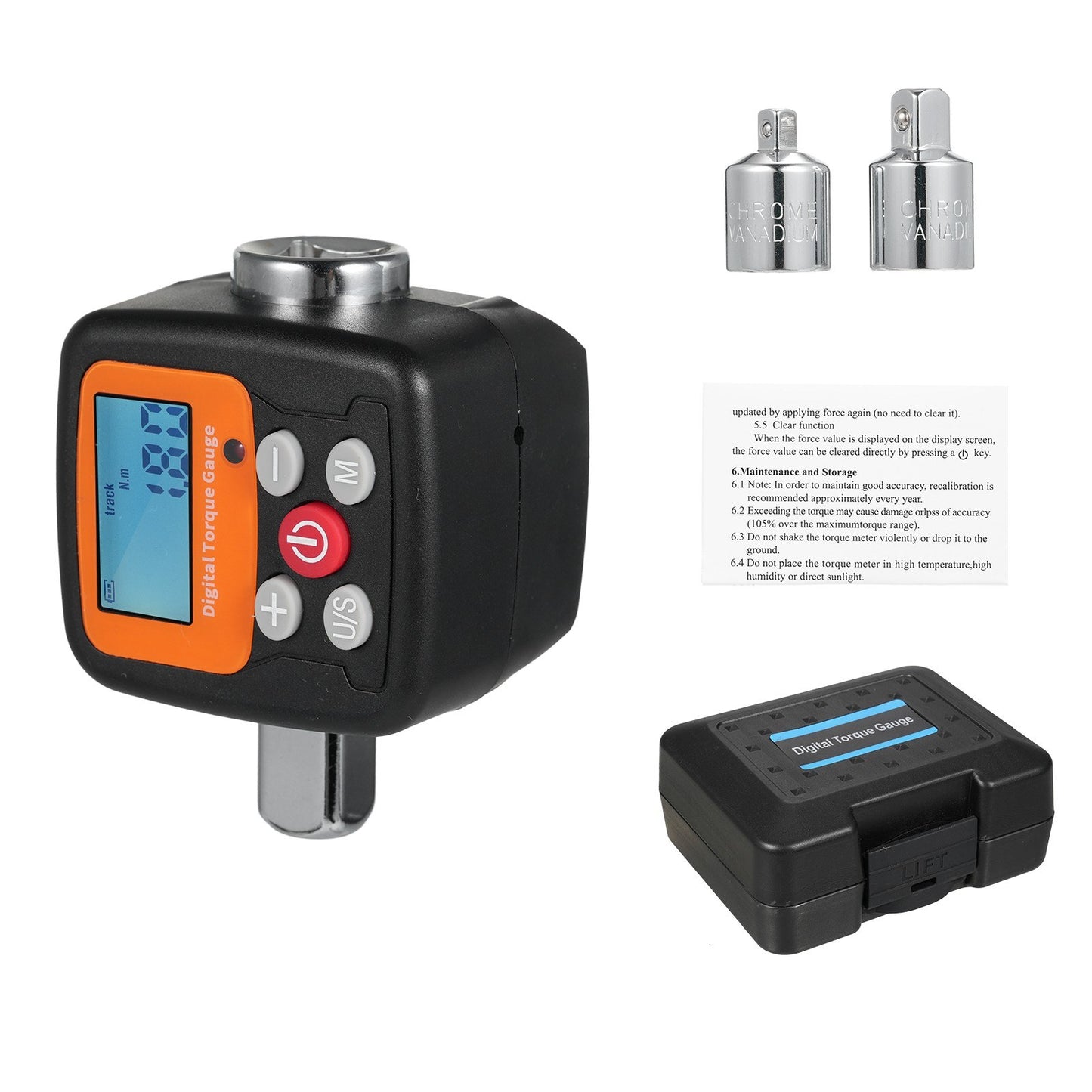Digital Display Torque Meter with Adapters, High Accuracy, Backlit Display, Ideal for Automotive, Bike, Motorcycle, DIY, & Home Repairs