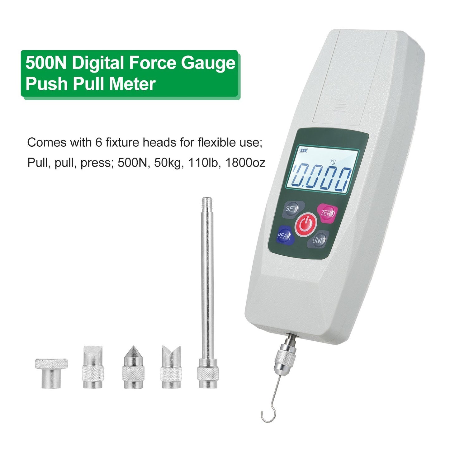 Digital Force Gauge Mini Dynamometer 50N/500N Push Pull Force Tester with N/Kg/Lb/Oz Units, Auto Backlight & Buzzer, ±1% Accuracy
