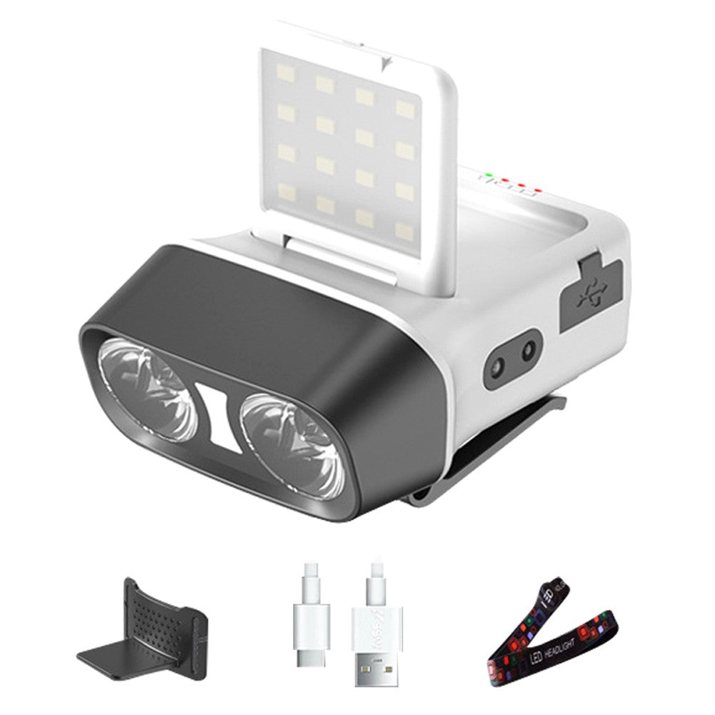 Adjustable Brightness LED Headlamp & Hat Clip Light, COB Sensor, 5 Modes, Stepless Dimming, IPX4 Waterproof