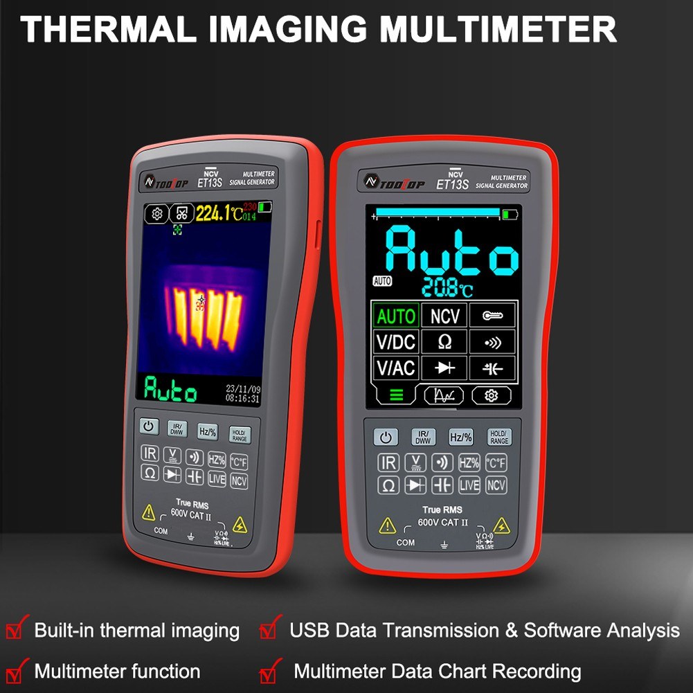 2-in-1 Thermal Imaging Multimeter, 192x192 IR Resolution, 10,000 Counts, 2.8 Touchscreen, -20℃ to 550℃ Temperature Range
