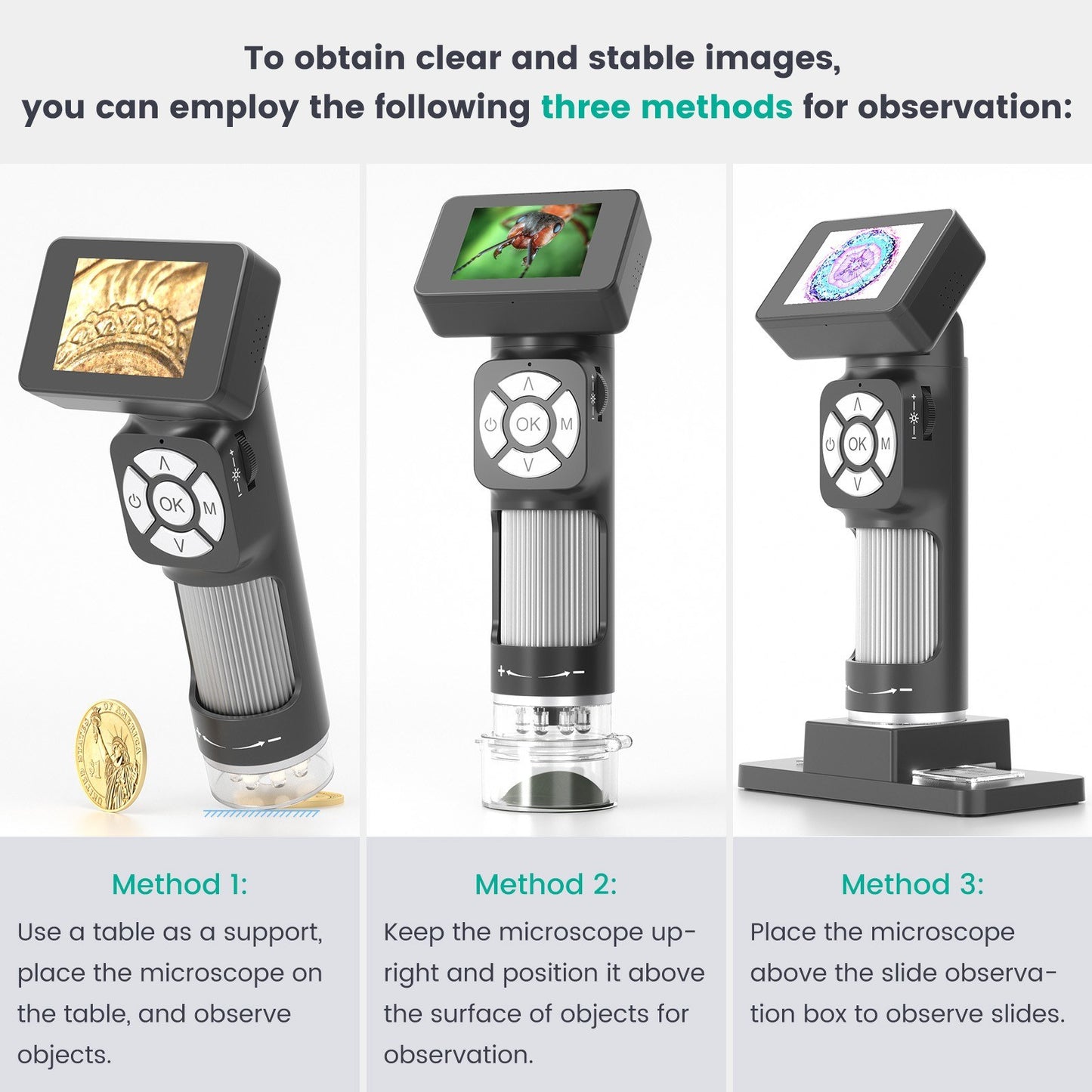 Portable 500X Digital Microscope Kit with 2 LCD, 8 LED Lights, USB Compatible for Kids & Adults