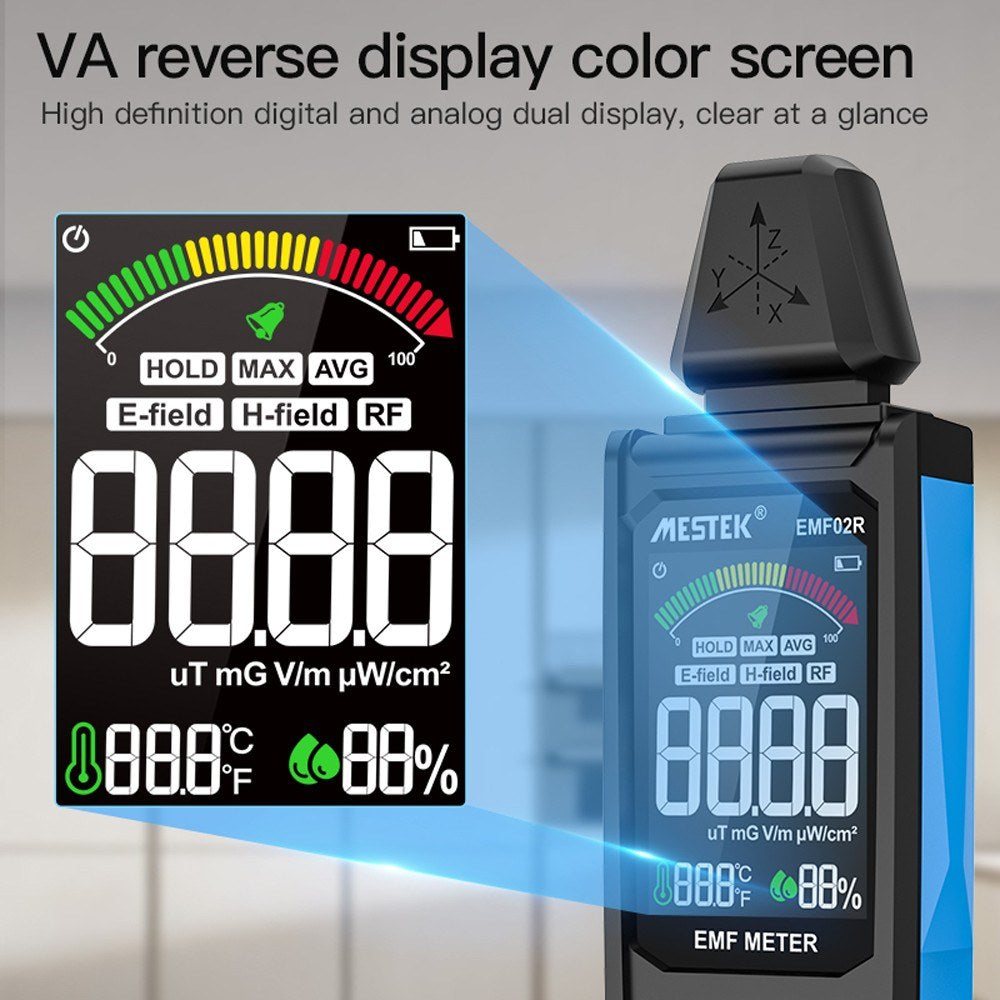 VA Color Screen EMF Meter: Detects Magnetic Fields, Radio Frequencies, Electric Fields