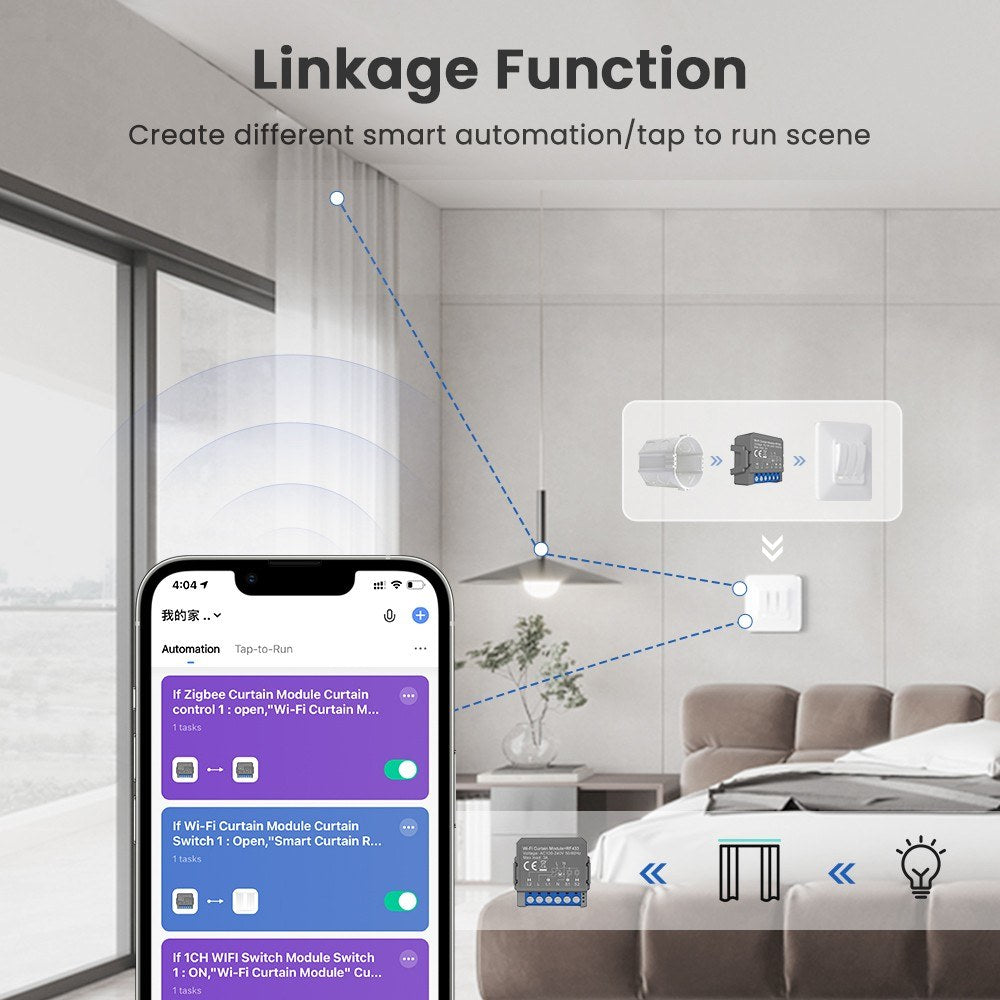 Smart WiFi Curtain Switch Module, App & Voice Control, Compatible with Google Home & Amazon Alexa