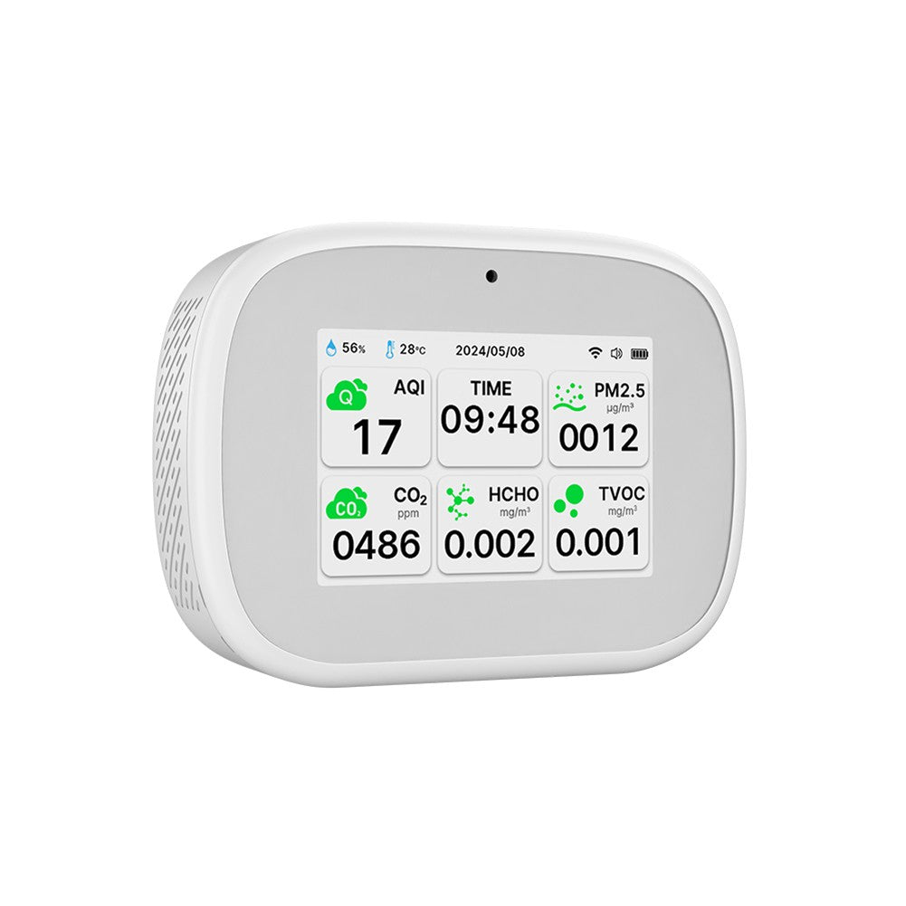 Tuya WiFi 10-in-1 Portable Air Quality Detector, AQI Monitor for PM2.5/PM1.0/PM10/CO2/TVOC/HCHO, TFT Display, Multifunctional Time, Temperature & Humidity Tester