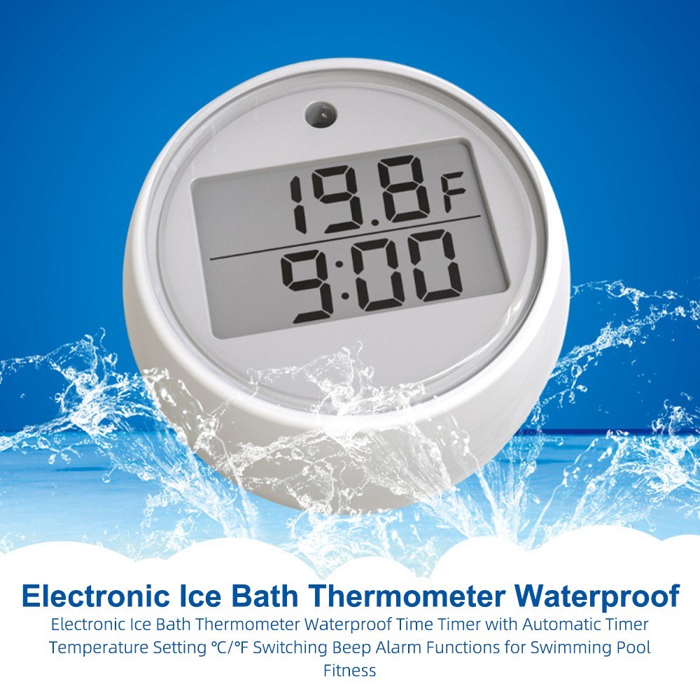 Waterproof Electronic Ice Bath Thermometer with Timer, Auto Temperature Setting, ℃/℉ Switch & Beep Alarm for Swimming Pools