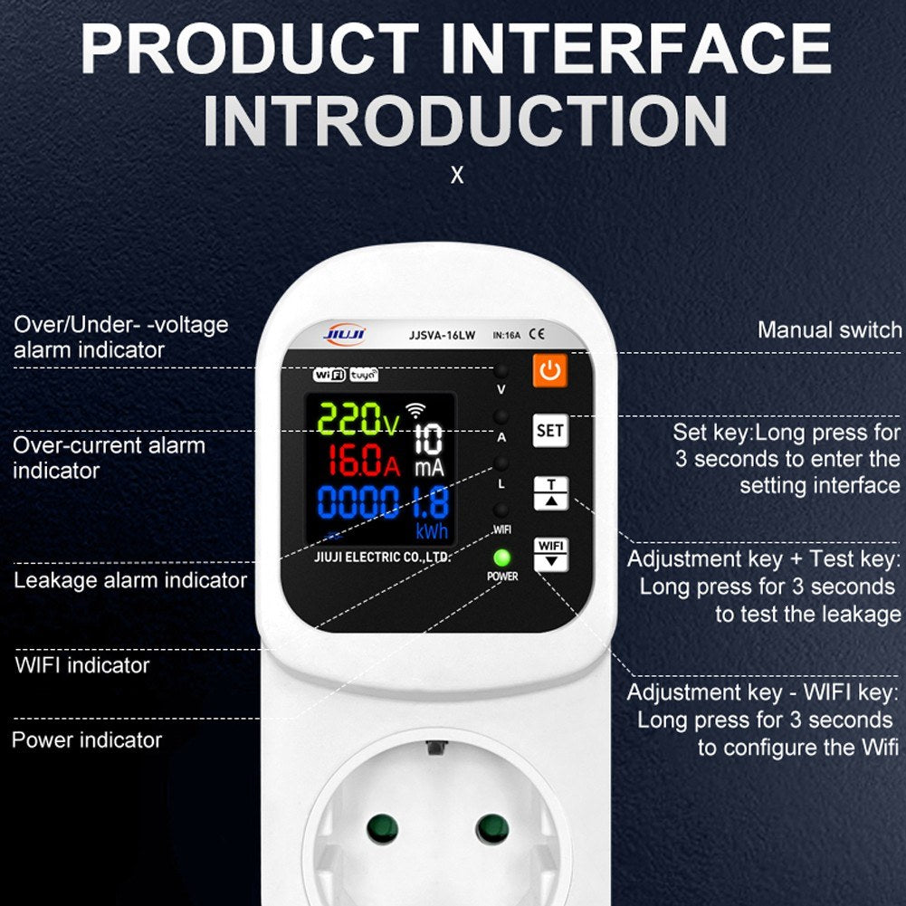 Tuya WiFi Smart Voltage Protector Socket with Digital Display, Voice Control, and Auto Reset for Alexa/Google Home