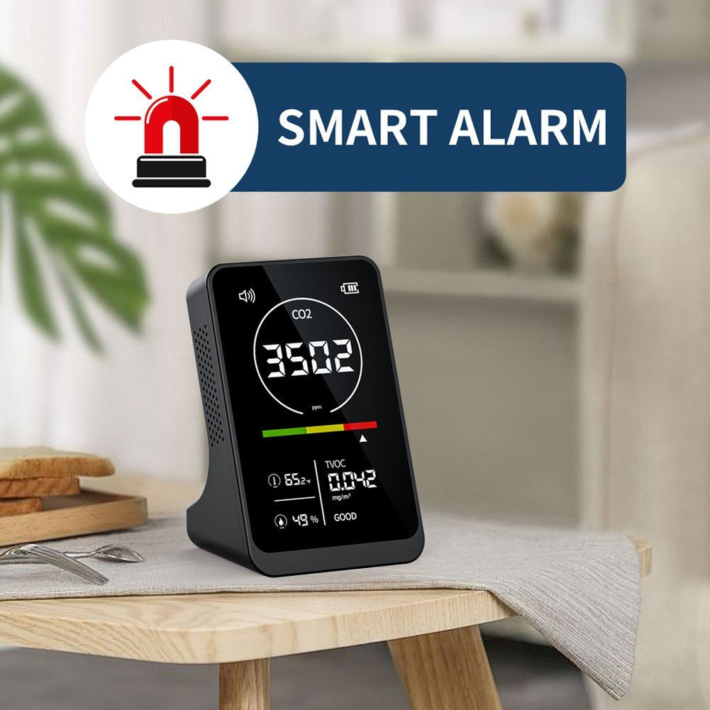 4-in-1 Portable Air Quality Monitor: CO2, TVOC, Temperature & Humidity with NDIR Sensor & Alarm