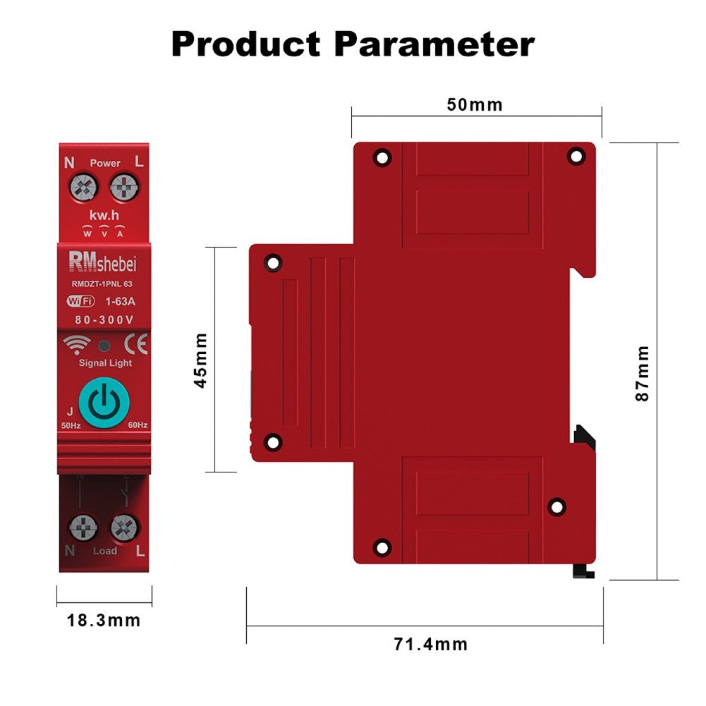 Smart WiFi Circuit Breaker 1P Single Phase with Digital Metering & Voice Control Compatible with Alexa & Google Assistant