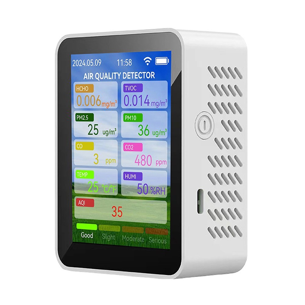 Tuya WiFi Smart Air Quality Meter – Portable HCHO TVOC CO2 PM2.5 CO PM10 Tester with Temperature, Humidity Detection & 2.8-inch TFT Display Alarm