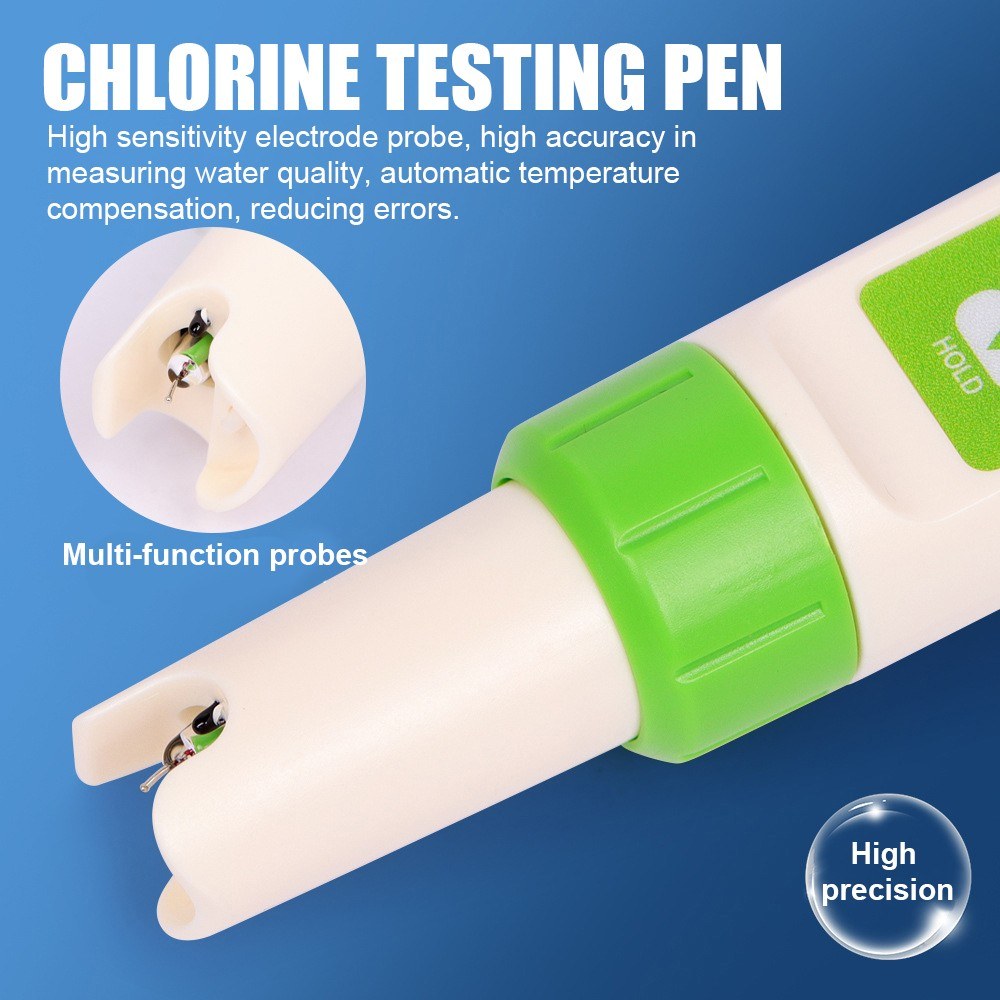4-in-1 Chlorine & Water Quality Testing Pen for Pools - Measures Chlorine, ORP, H2, Temperature