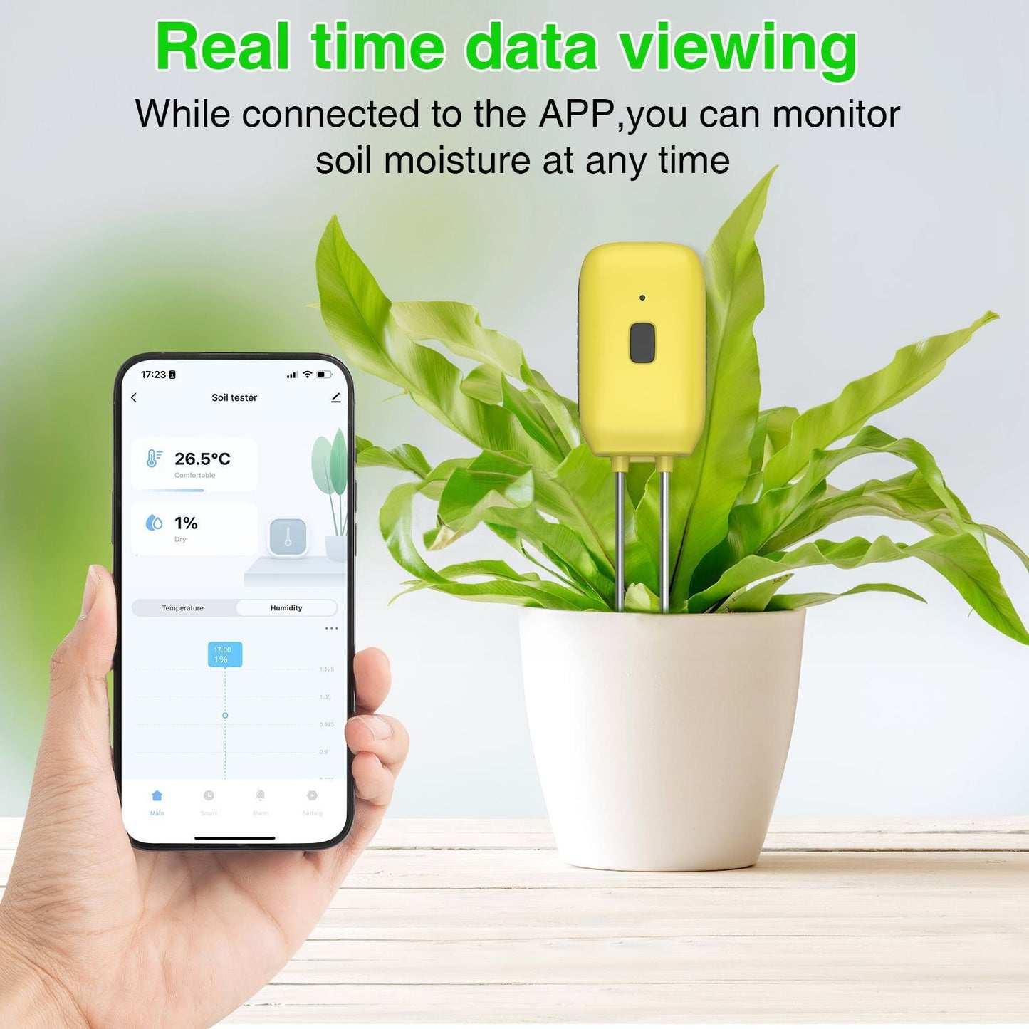 Smart Soil Tester: Temperature, Humidity & Moisture Meter with Mobile App Control for Potted Plants