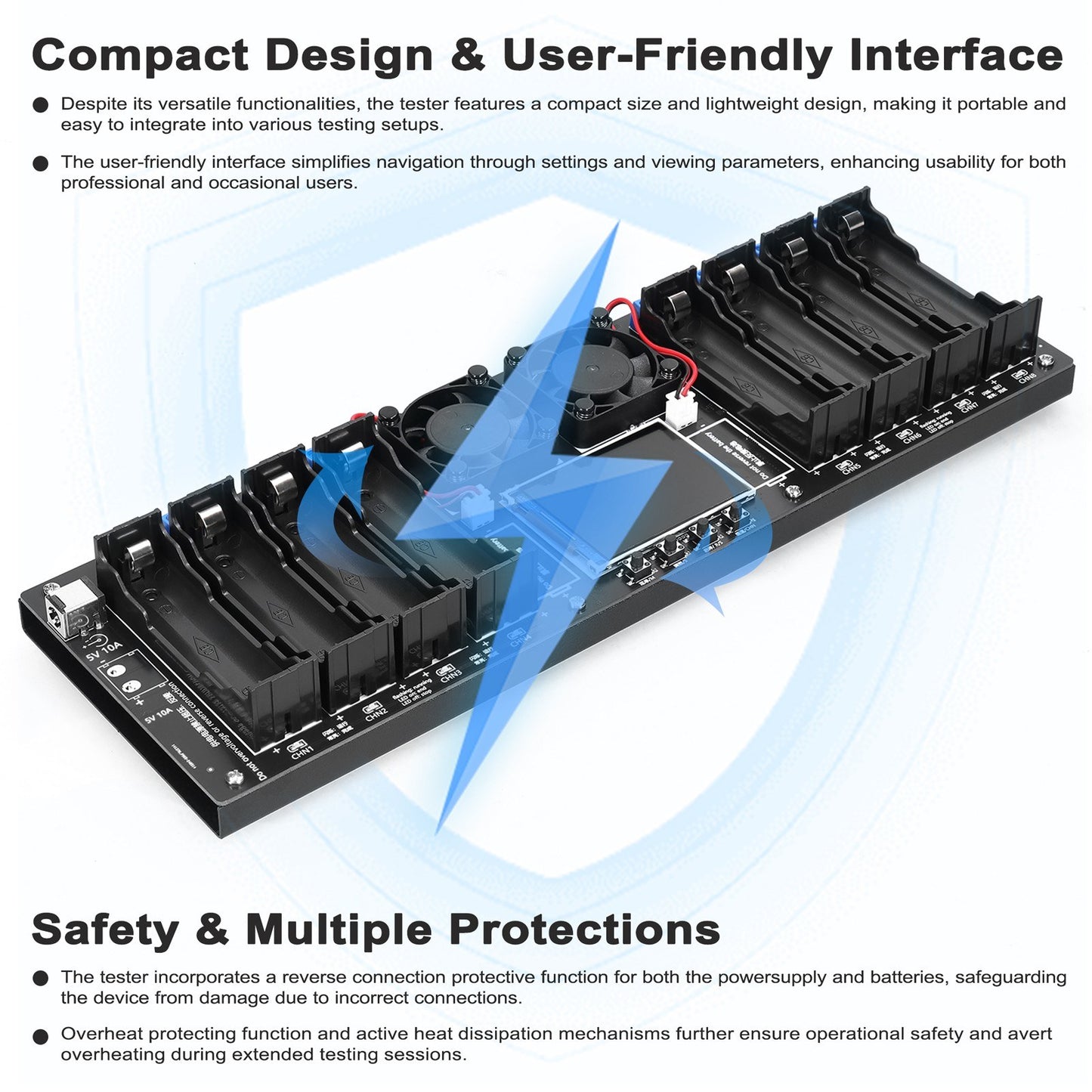 8-Channel 18650 Battery Tester with 2.4-inch TFT Display, Multi-Mode Testing, Enhanced Safety, and Intuitive Interface