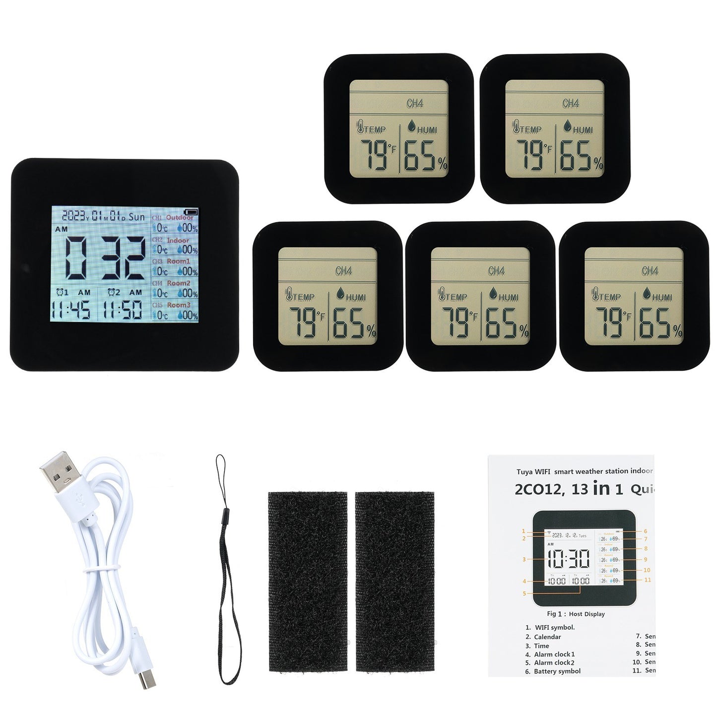 13-in-1 Wireless Weather Station: Digital Hygrometer/Thermometer with 3 Sensors, Indoor/Outdoor Temperature & Humidity Monitor, 60M Range
