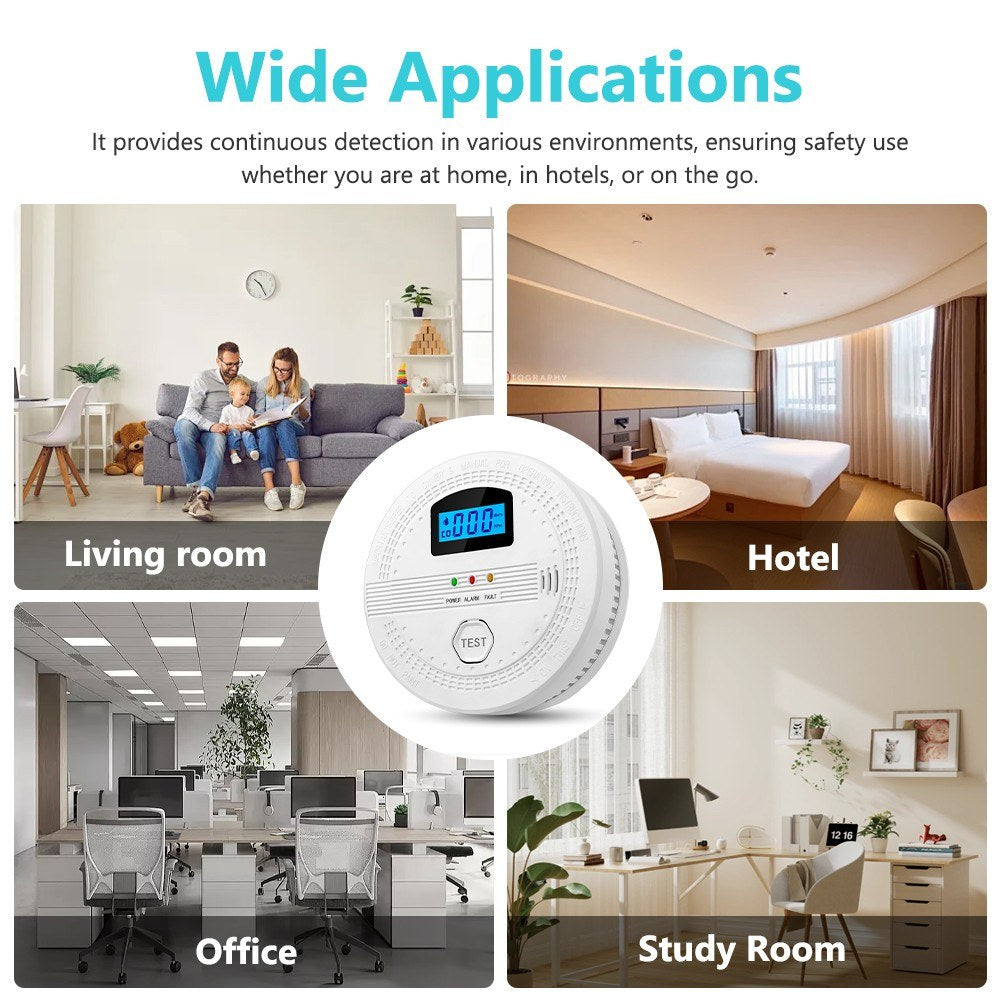 Digital Carbon Monoxide & Smoke Detector with Electrochemical Sensor, Alarm & LED Indicator