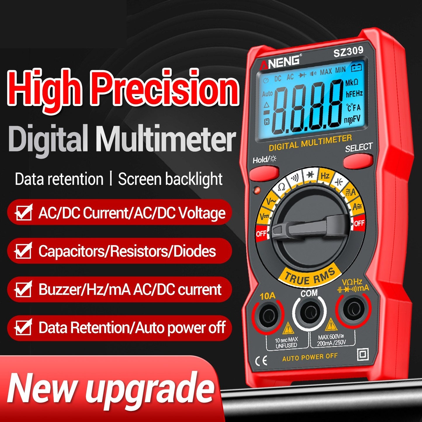 Smart Multimeter - ANENG SZ309, 1999 Count, High Precision Electrical Tester with LCD Backlight, AC/DC Voltmeter Ammeter for Electricians