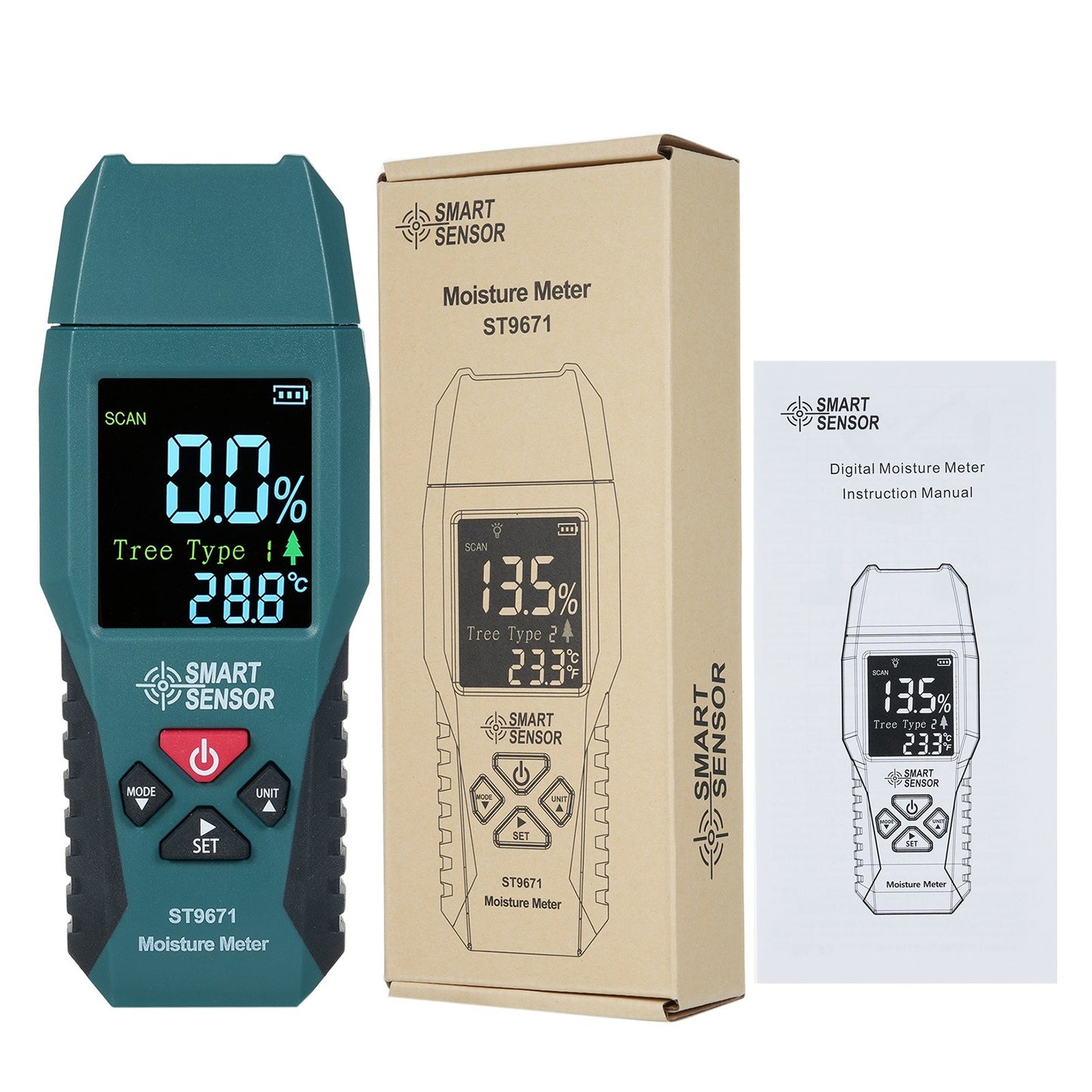 Pocket-Size SMART SENSOR Wood Moisture Meter with LCD Display - Pin Type Humidity Detector for Wood, Bamboo, Paper, Herbs, 4 Modes
