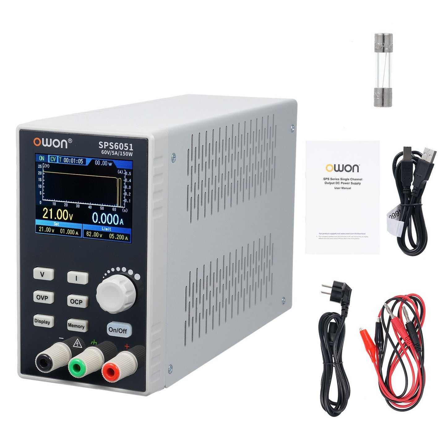 OWON SPS6051 Programmable Linear DC Power Supply with Silent Fanless Design & 2.8 TFT LCD