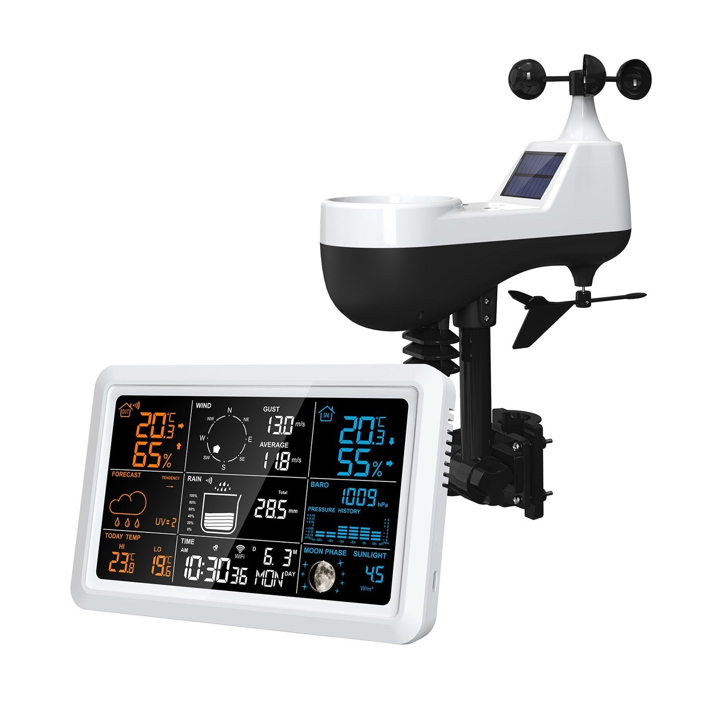 7.5 Color Display WiFi Smart Weather Station with Outdoor Sensor: Forecast, Temperature, Humidity, Wind & Rain