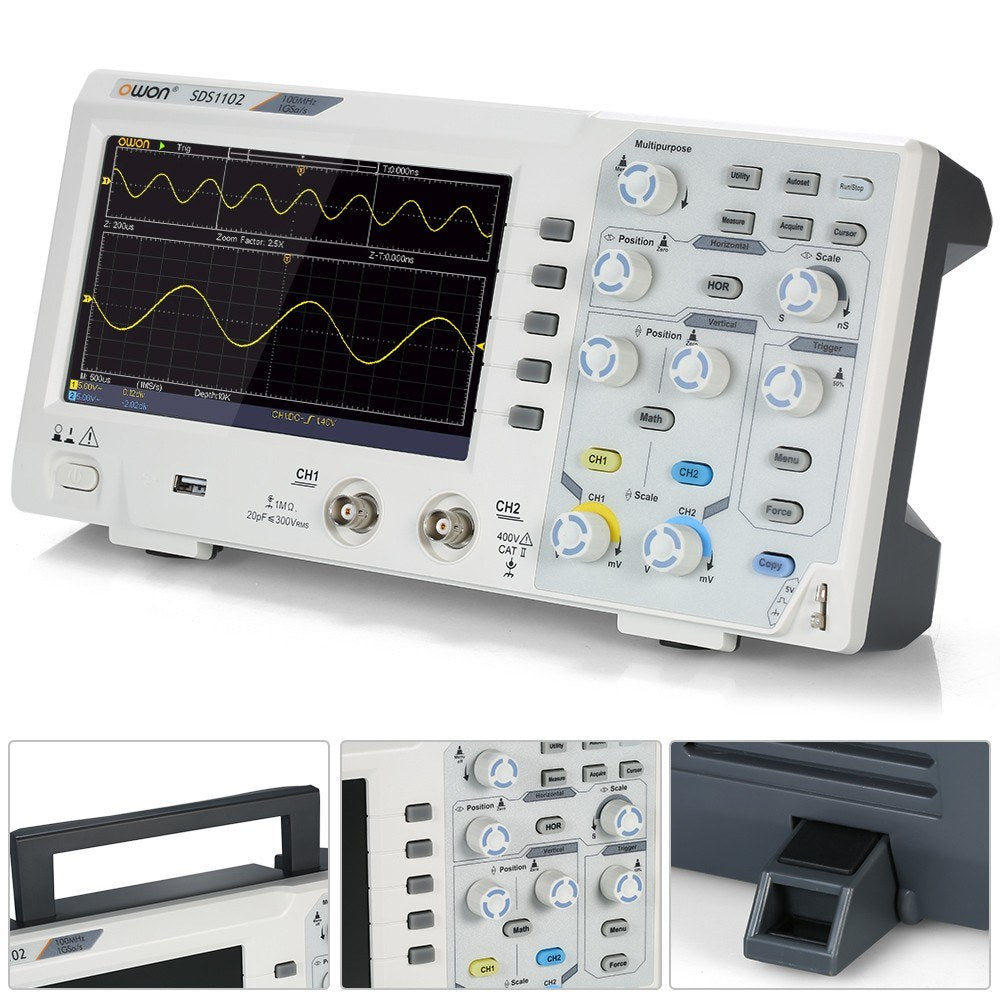 Owon SDS1102 Digital Storage Oscilloscope - 2CH, 100MHz, 1GS/s, 7 LCD Display