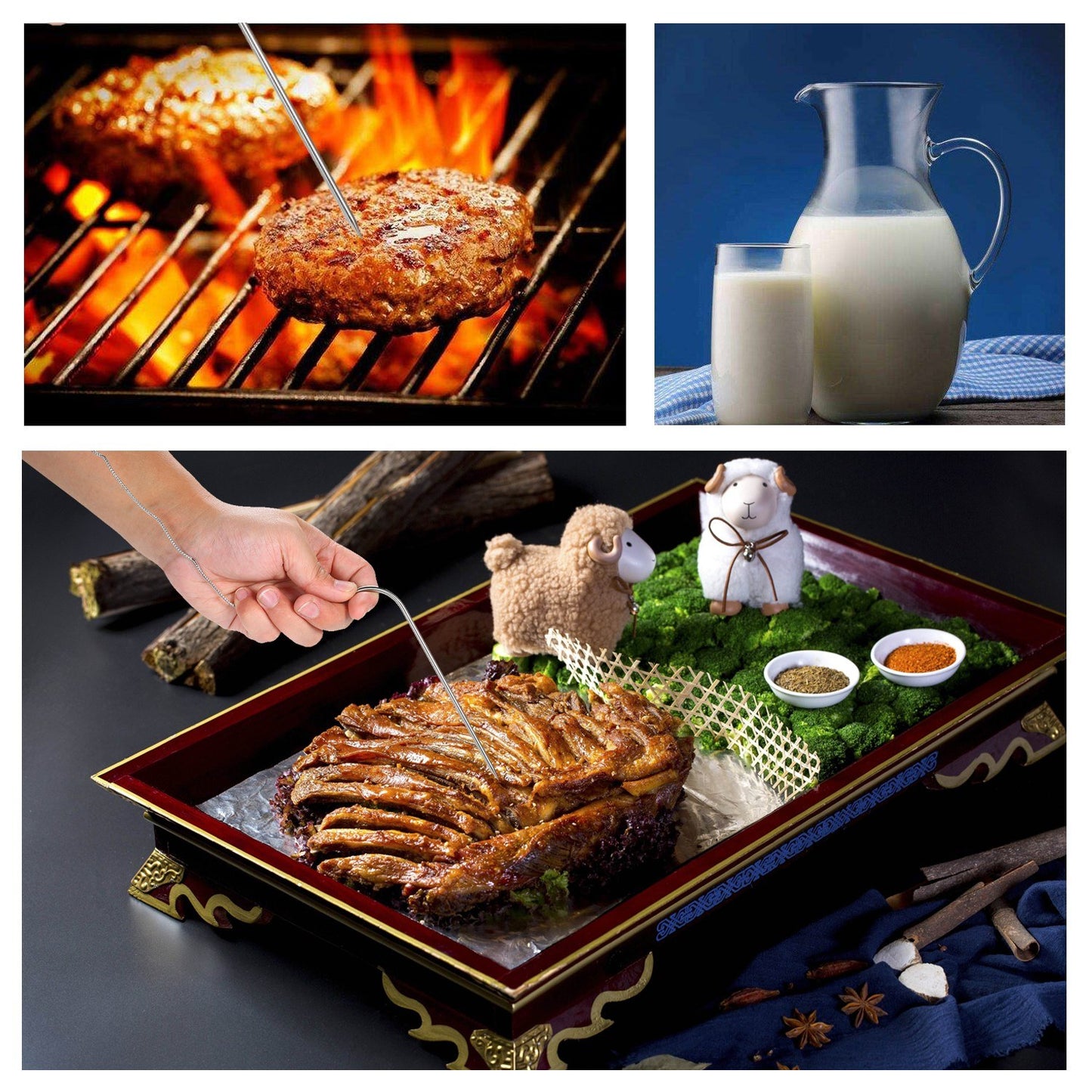 Digital BBQ Grill Food Thermometer with LCD Display & Alarm Timer 0-250°C for Kitchen & Barbecue