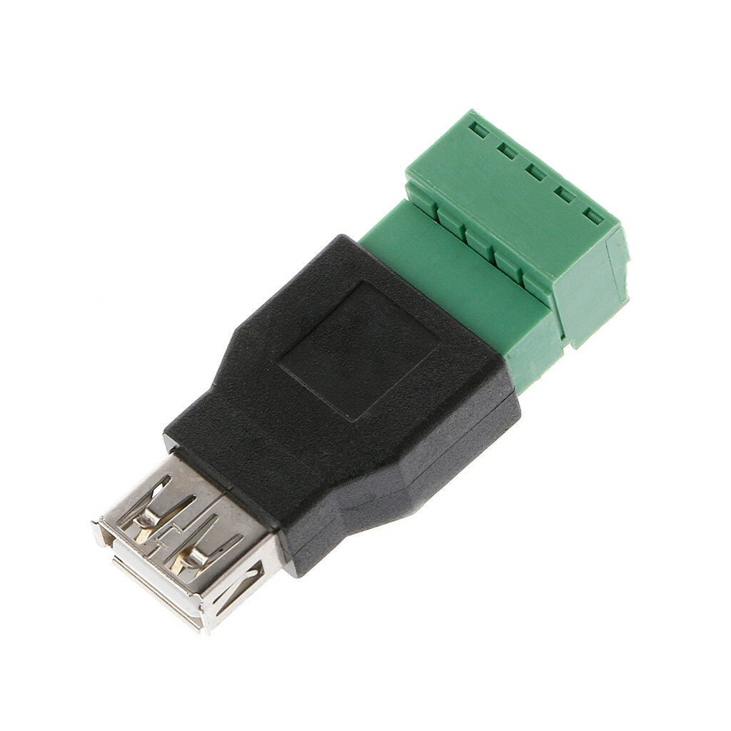 USB 2.0 Type A Female/Male to 5-Pin Screw Shielded Plug Terminal Adapter Connector