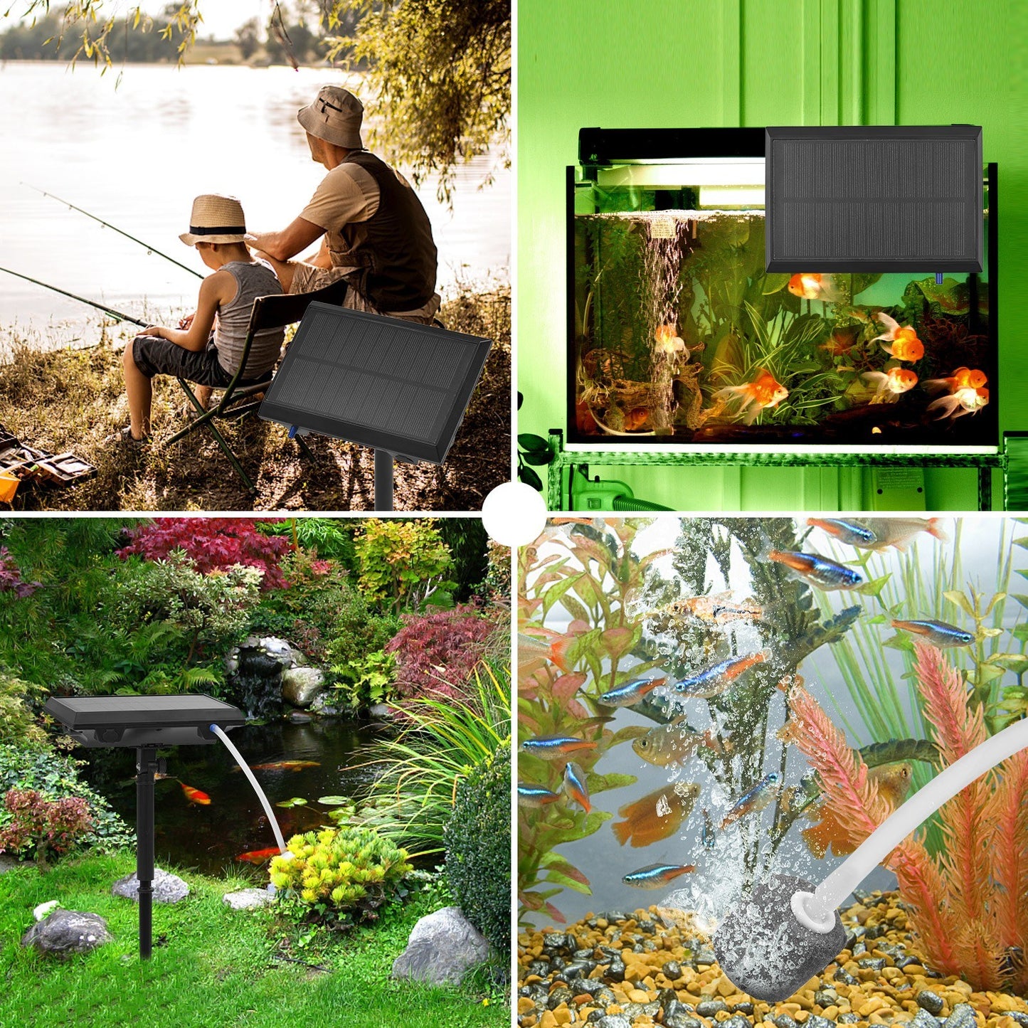 Solar Air Pump Oxygenator for Fish Tank - 5.5V 1.5W with Aquarium Tubing & Air Stone