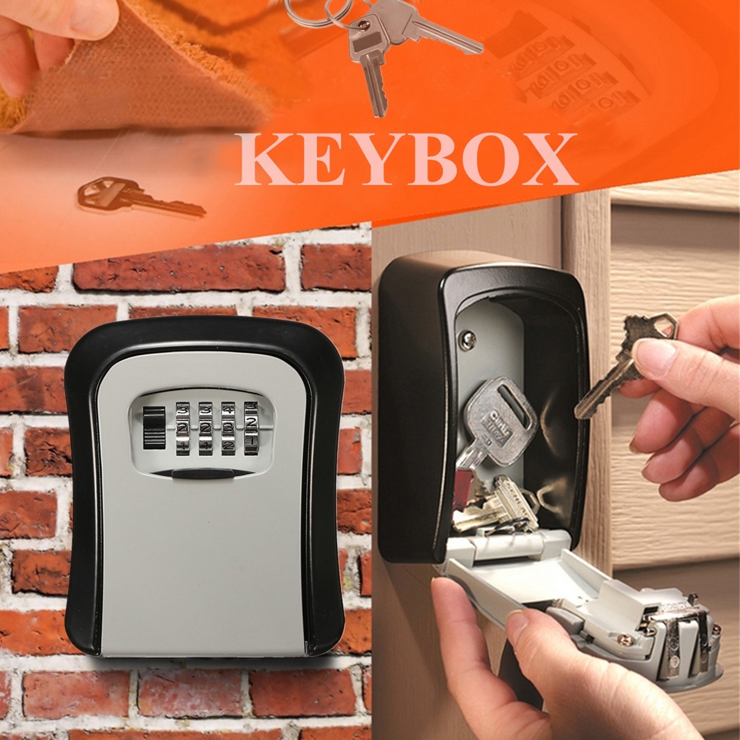 Wall-Mount Aluminum Key Lock Box with 4-Digit Combination