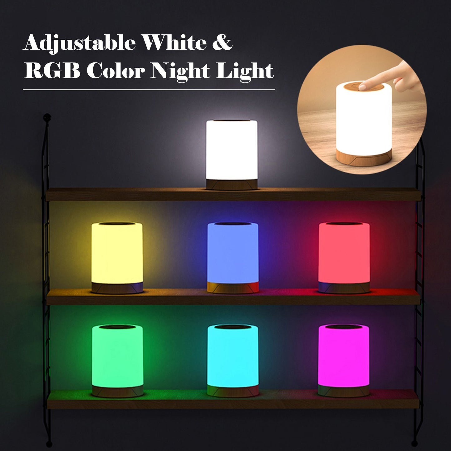 Touch Sensor Bedside Table Lamp - White & RGB Adjustable Night Lights with Timer & Brightness Modes for Bedroom, Living Room, Office, Breastfeeding