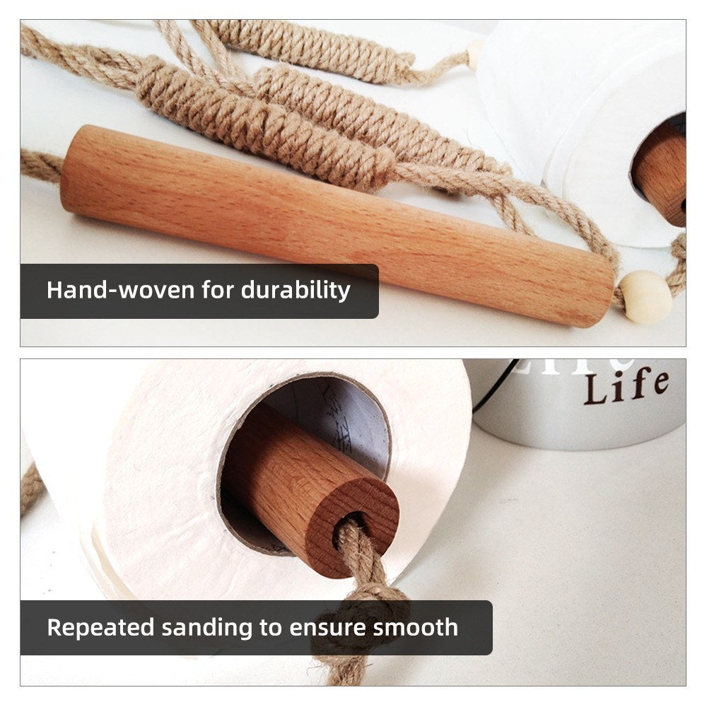 Vintage Industrial Style No-Drill Toilet Paper & Towel Holder with Rope for Bathroom Decoration