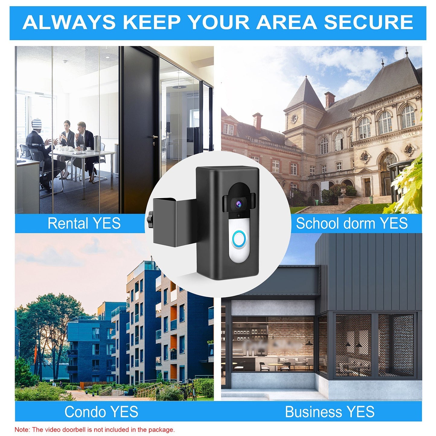 No-Drill Anti-Theft Doorbell Mount for Blink & Ring Video Doorbells - Easy Install for Dorms, Apartments, Offices