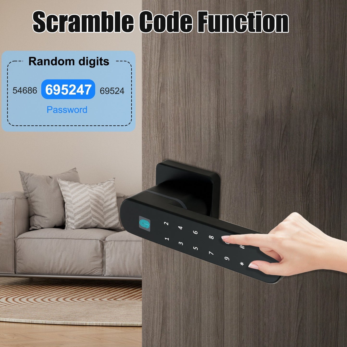 4-in-1 Fingerprint Smart Door Lock with Handle - Keyless Entry via Tuya APP, Key, Passcodes for Front Door, Bedroom, Apartment, Hotel