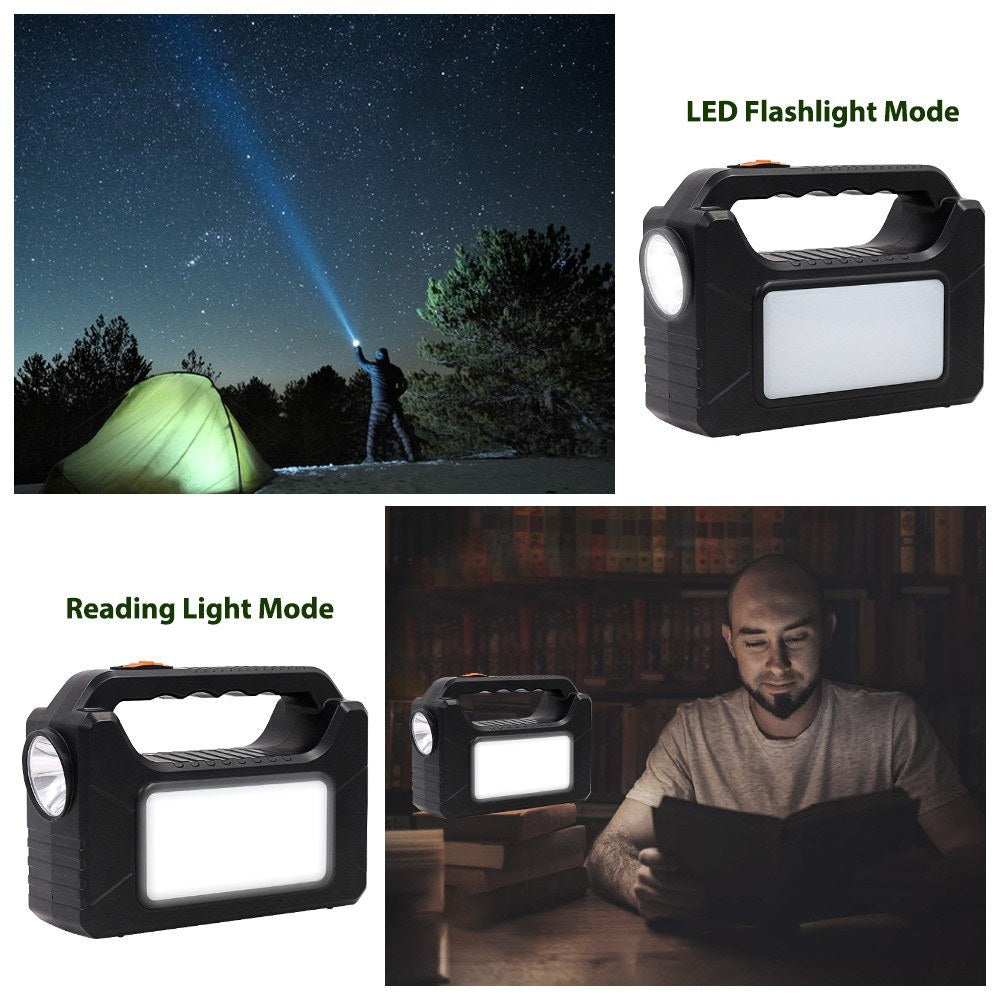 Solar Portable Generator LED Flashlight with 3 External Bulbs, 4000mAh Rechargeable Battery, Dual Charging Modes for Home, Outdoors, Camping, Fishing