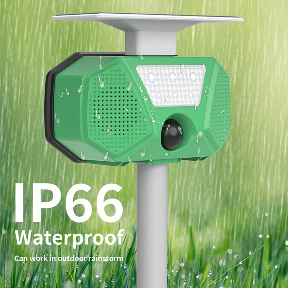 Ultrasonic Solar Mole Repellent: Outdoor IP66 Waterproof Pest & Animal Repeller with Motion Detection, Flash LEDs, Voice Alarm & Detachable Rod