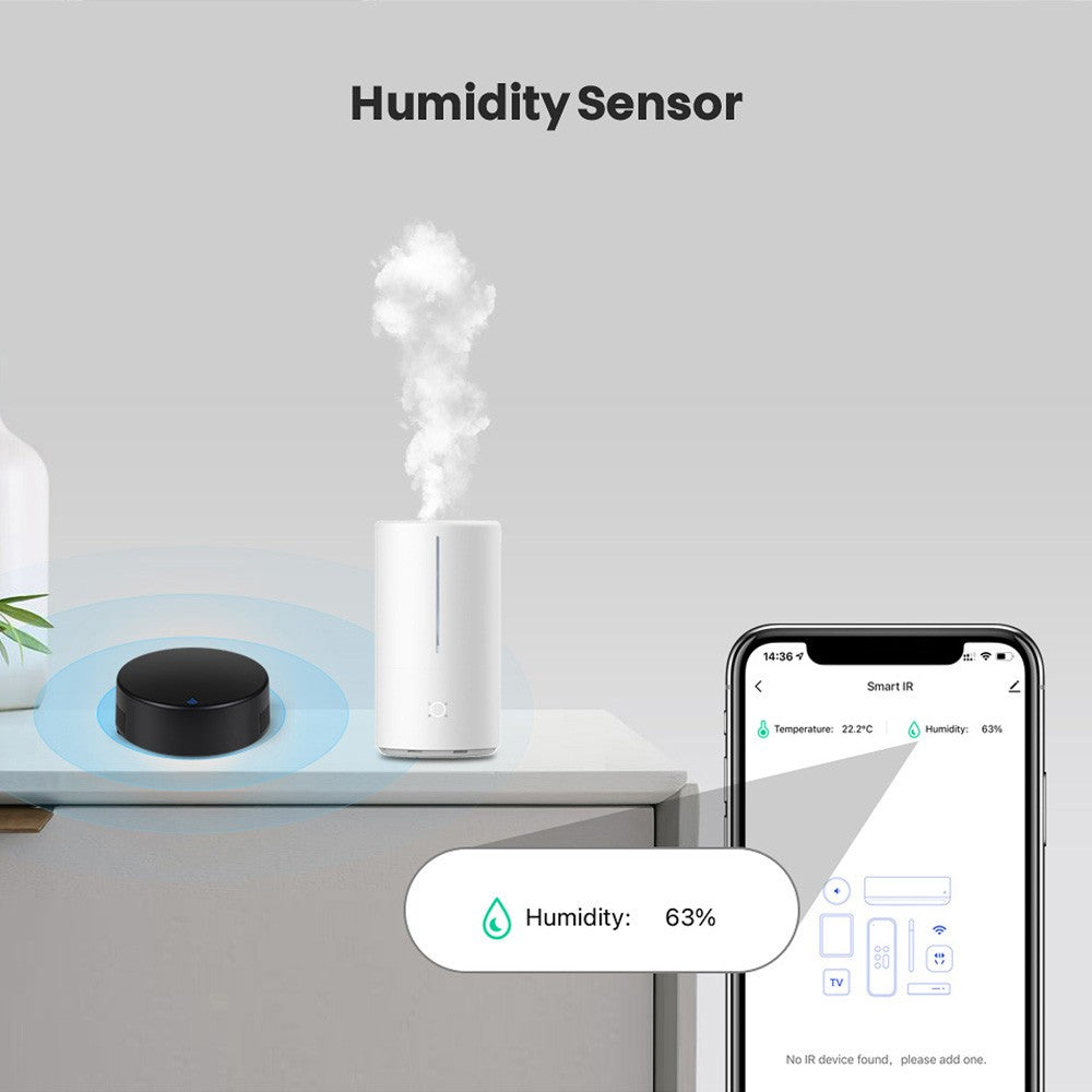 WiFi Smart IR Remote Control with Temperature & Humidity Sensor for TV/AC, Real-Time Monitoring & Automation, Compatible with Alexa/Google Home