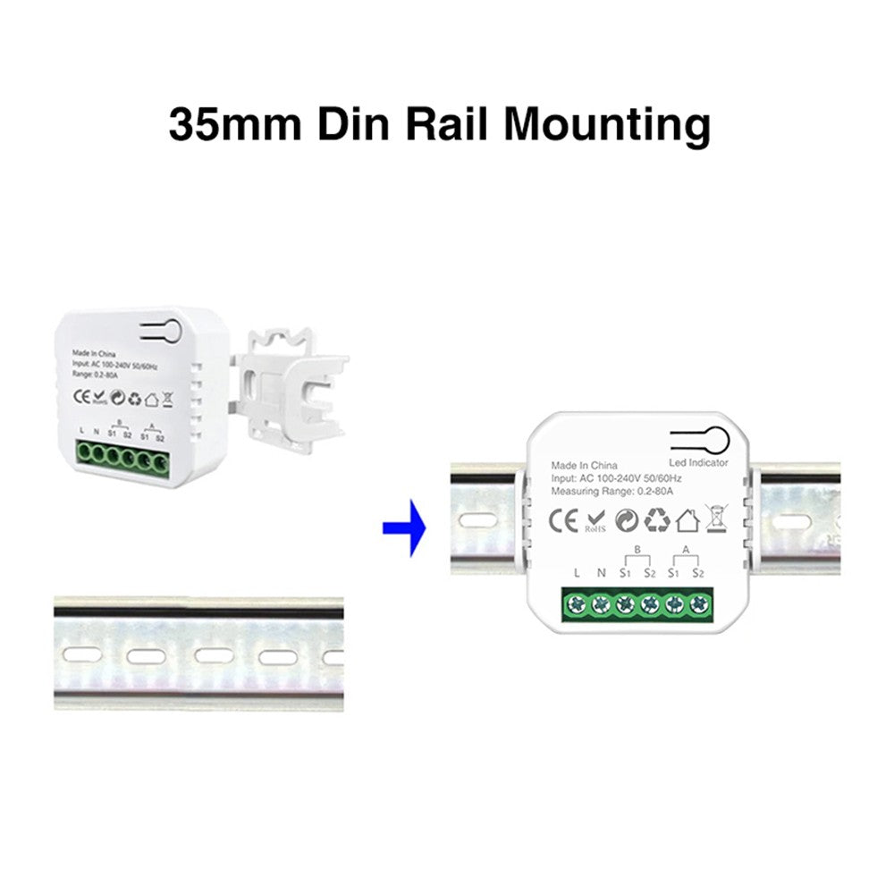 Smart Energy Meter TY with Dual 80A CT Clamps for Solar Power Monitoring and Electricity Usage Tracking