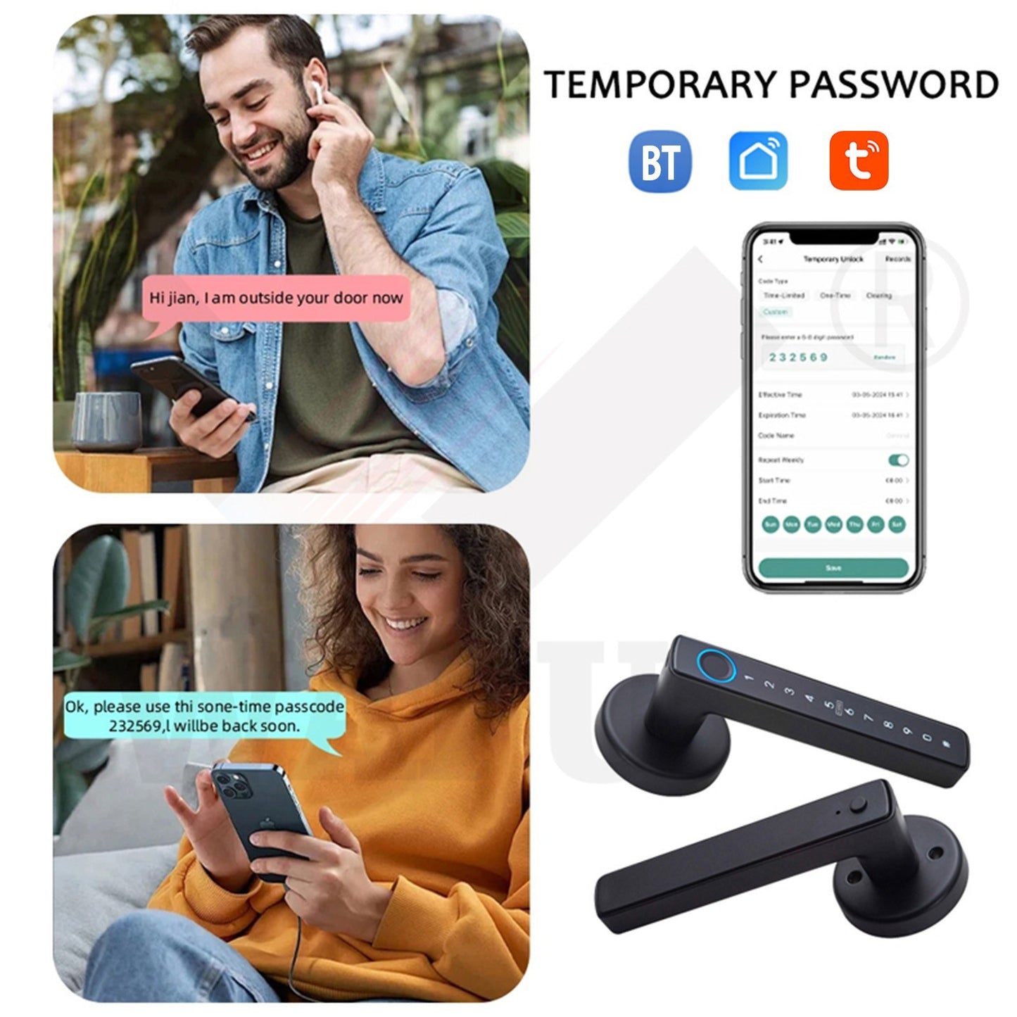 Wafu Smart Keyless Door Lock with BLE Gateway: 5-in-1 Fingerprint, Password, Card, Key, App Control for Office & Home