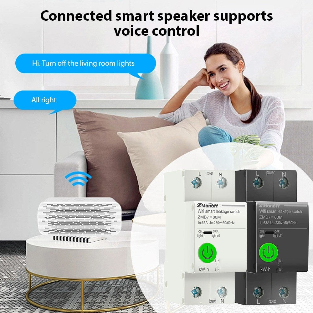 2P WiFi Smart Circuit Breaker with Tuya App - Remote Control, Electricity Statistics, Leakage, Overvoltage & Undervoltage Protection for Smart Home