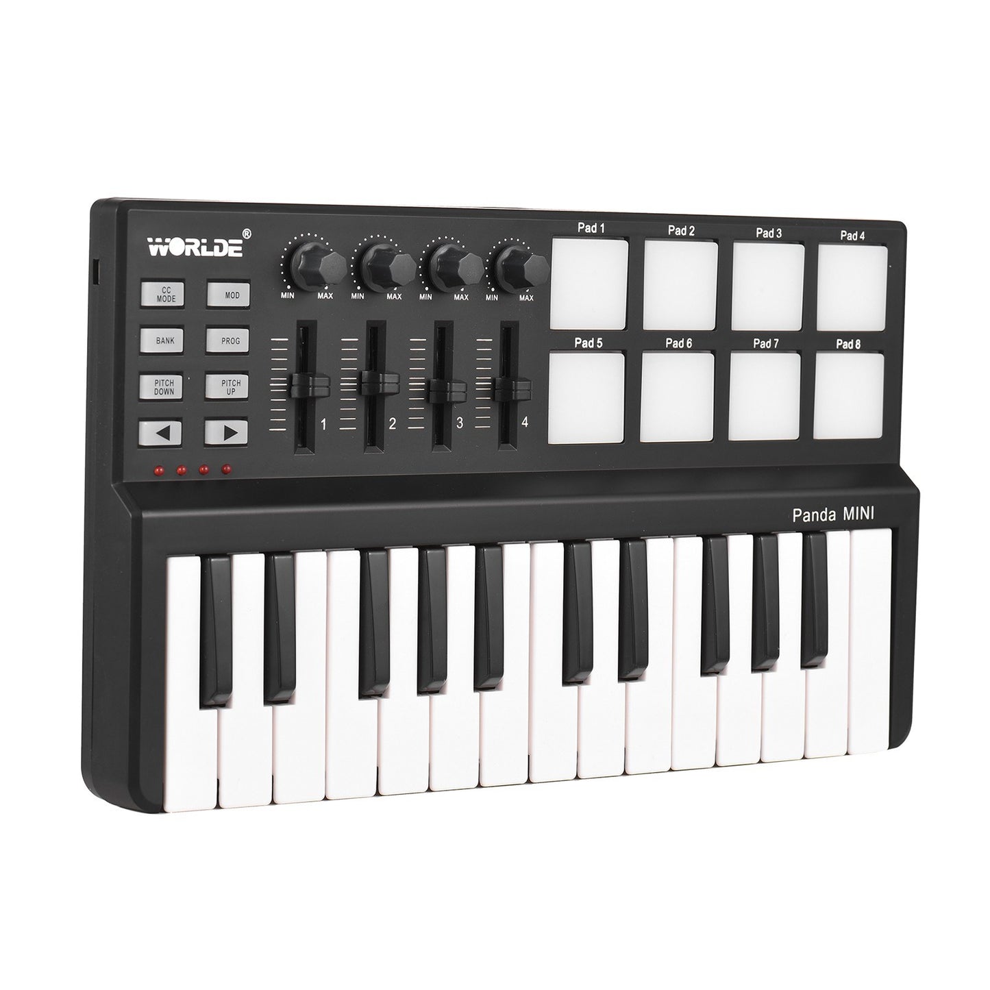 WORLDE Panda Mini 25-Key USB MIDI Controller with 8 Backlit Drum Pads & 4 Control Groups