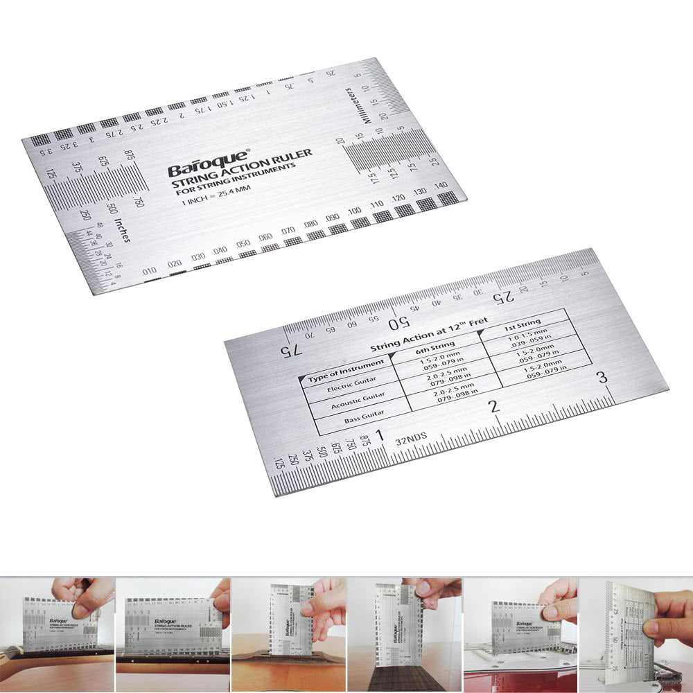 Guitar Bass Mandolin Banjo String Action Ruler Gauge Tool in/mm