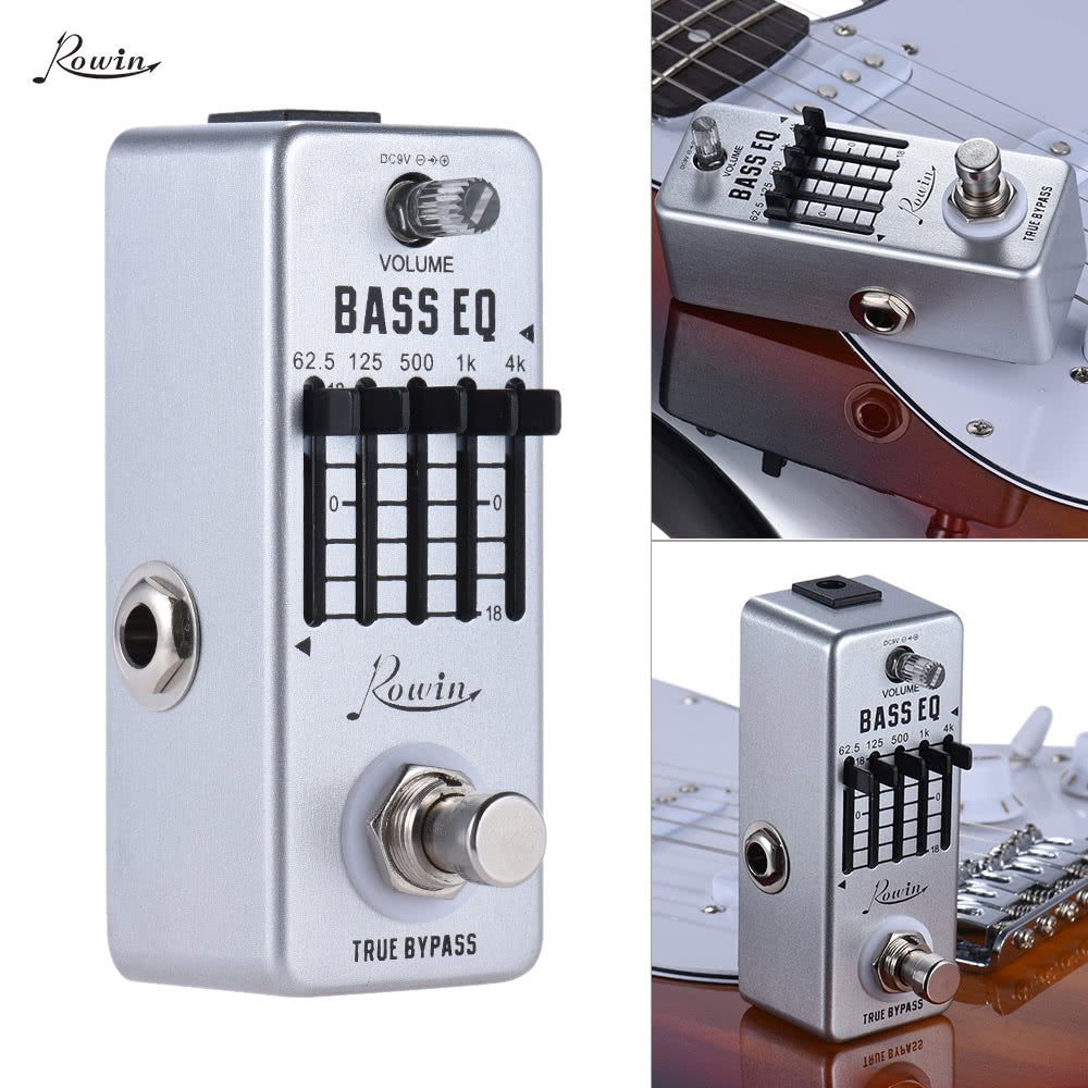Rowin 5-Band EQ Bass Guitar Equalizer Pedal, Aluminum Alloy, True Bypass