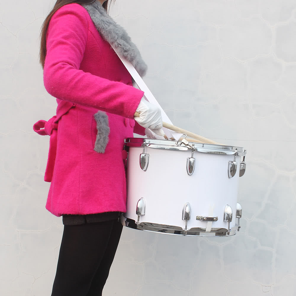 14 Stainless Steel & Maple Marching Drum with PVC Drumhead, Sticks, Strap & Key for Students & Professionals