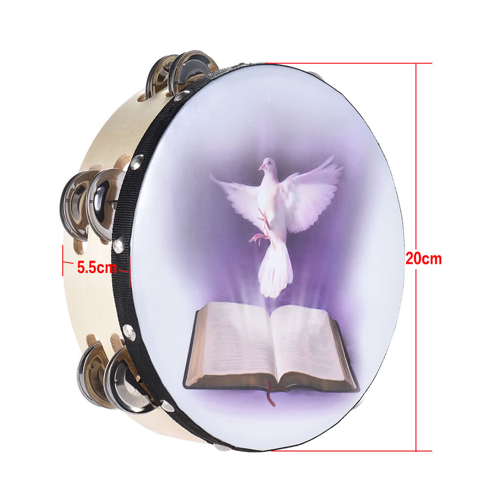 8 Double Row Jingle Tambourine with Dove & Bible Design for Church