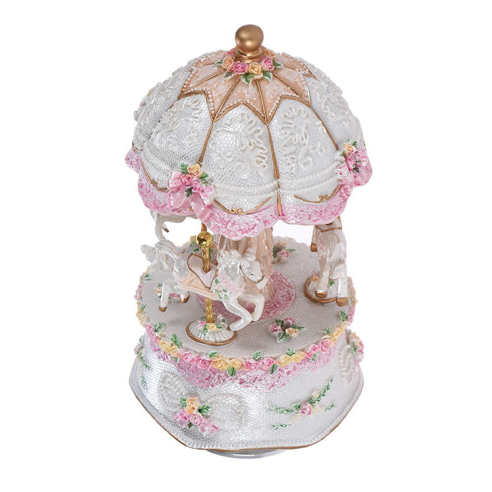 3-Horse Carousel Rotating Music Box - Luxury Windup Merry-Go-Round